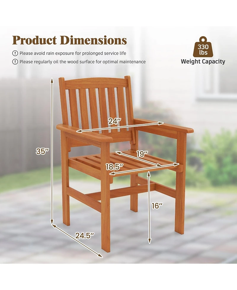 Slickblue Set of 2 Wooden Patio Chairs with Comfortable Inclined Backs