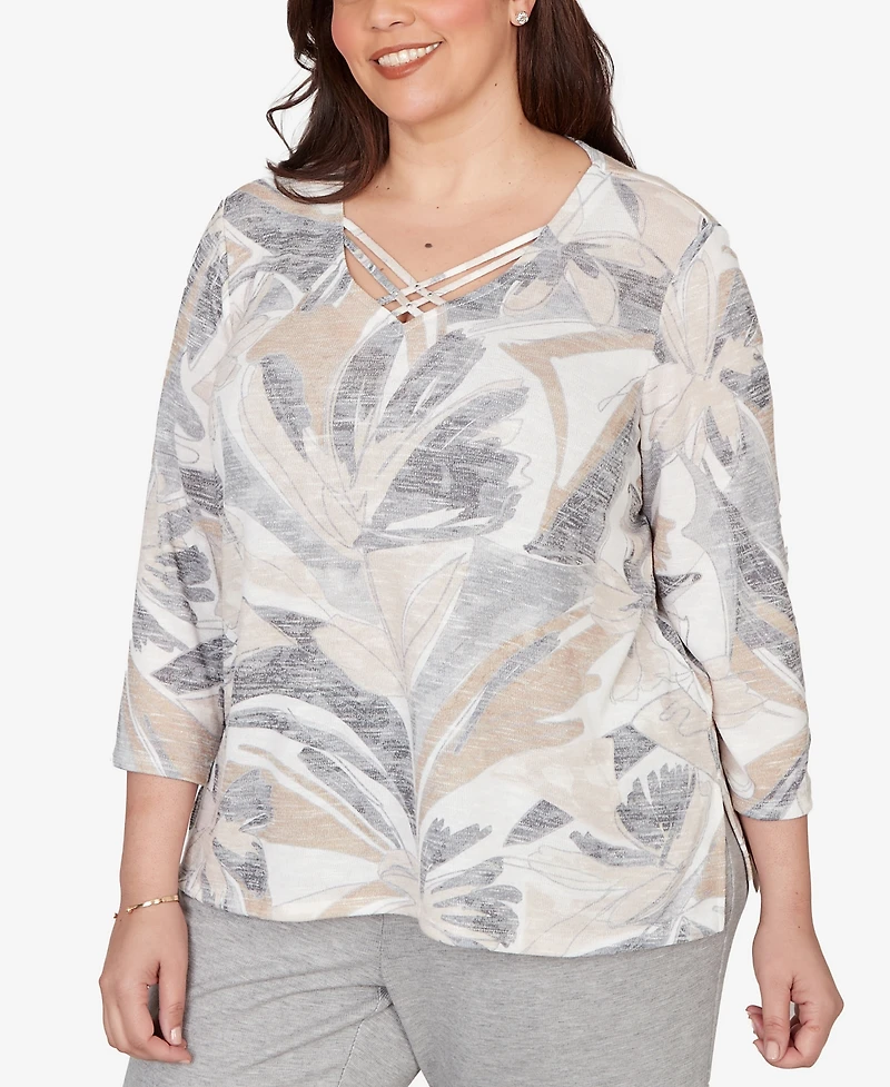Alfred Dunner Plus Comfort & Joy Leaf Print Crossover V-Neck Top