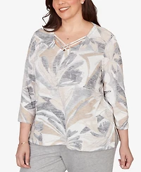 Alfred Dunner Plus Comfort & Joy Leaf Print Crossover V-Neck Top