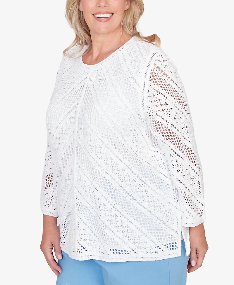 Alfred Dunner Plus St. Augustine Chevron Crochet Crewneck Top