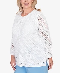 Alfred Dunner Plus St. Augustine Chevron Crochet Crewneck Top