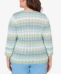 Alfred Dunner Plus St. Augustine Textured Space Dye Split Neck Sweater