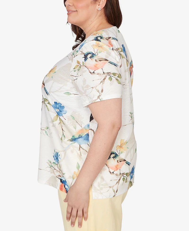 Alfred Dunner Plus Out of the Blue Chickadees Embellished T-Shirt