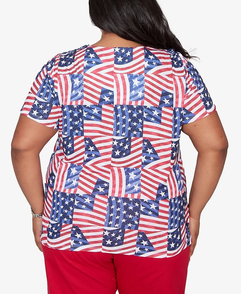 Alfred Dunner Plus Lady Liberty American Flag Patchwork T-Shirt