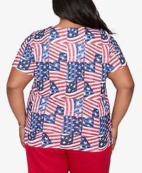 Alfred Dunner Plus Lady Liberty American Flag Patchwork T-Shirt