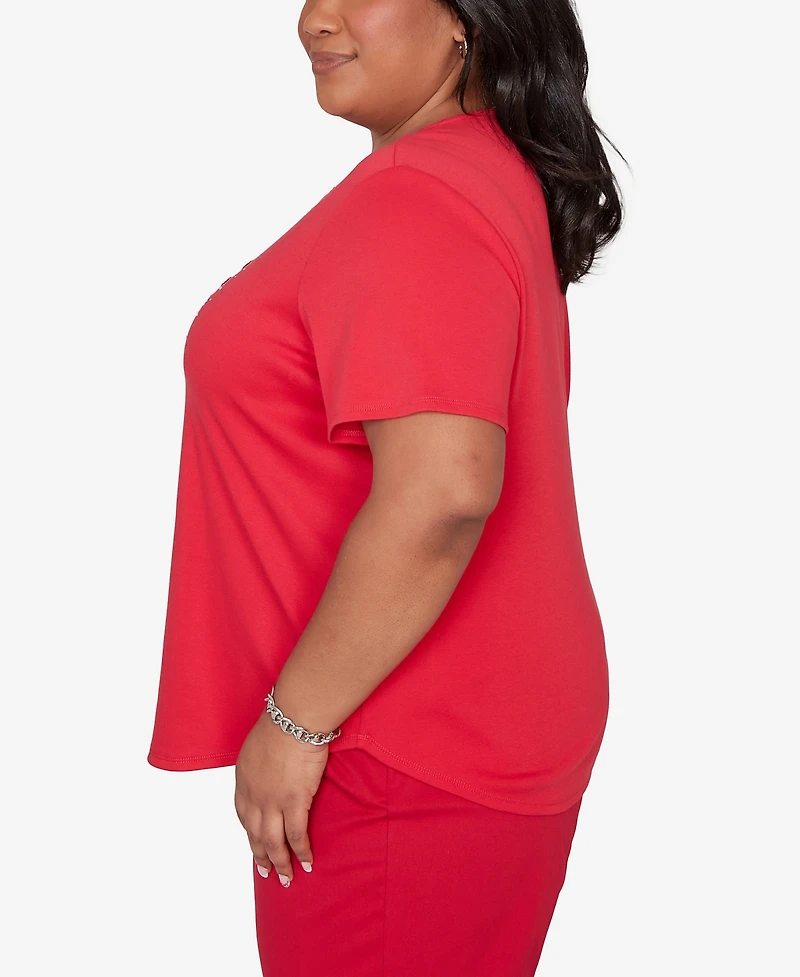 Alfred Dunner Plus Lady Liberty Sparkling Americana Butterfly Crewneck T-shirt