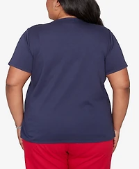 Alfred Dunner Plus Lady Liberty Statue Of Fireworks V-Neck T-Shirt