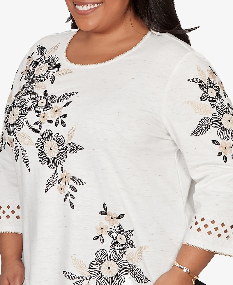 Alfred Dunner Plus Detail Driven Floral Embroidered Textured Top