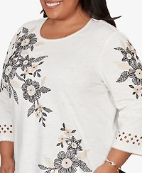 Alfred Dunner Plus Detail Driven Floral Embroidered Textured Top