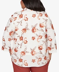 Alfred Dunner Plus Spice Market Paisley Floral Collared Two One Top with Necklace