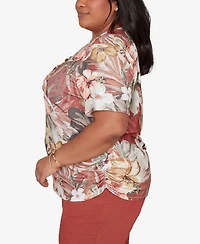 Alfred Dunner Plus Spice Market Dramatic Floral T-Shirt with Necklace
