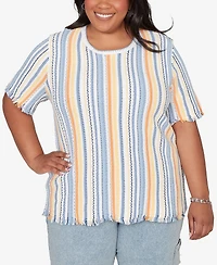 Alfred Dunner Plus Out of the Blue Textured Fringe Stripe T-Shirt