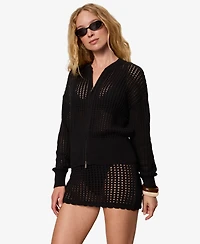 Sanctuary Petite Laguna Openwork V-Neck Bomber Jacket