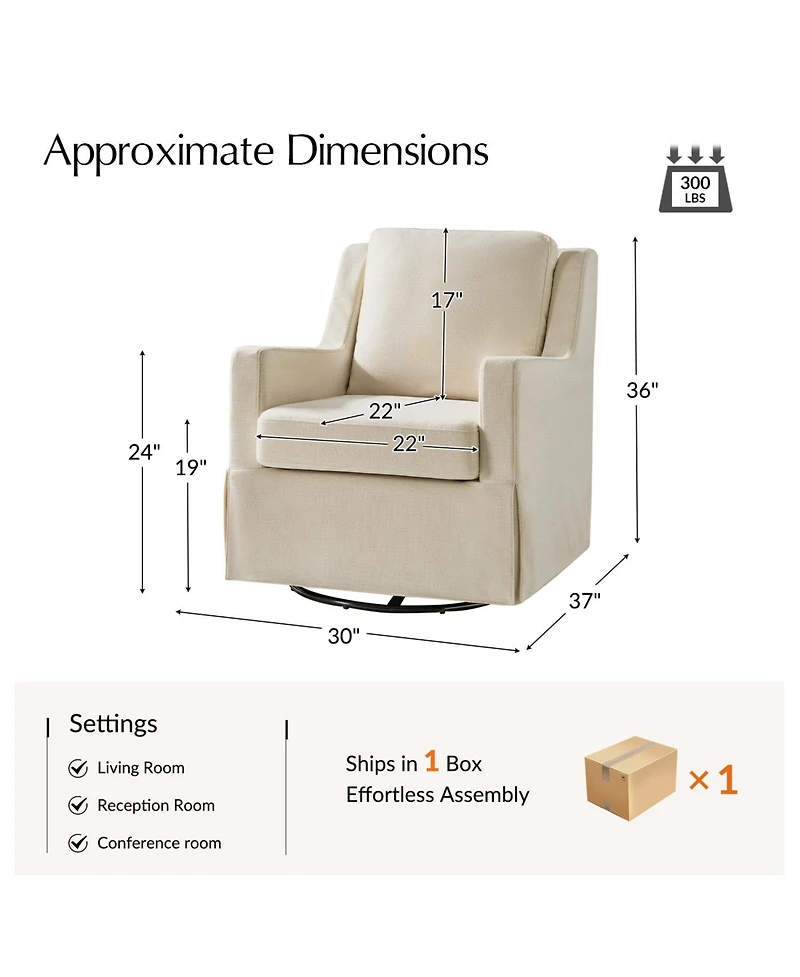 Hulala Home Lillie 30" W Farmhouse Slipcovered Down-blend Swivel Rocking Chair with Pillow Back