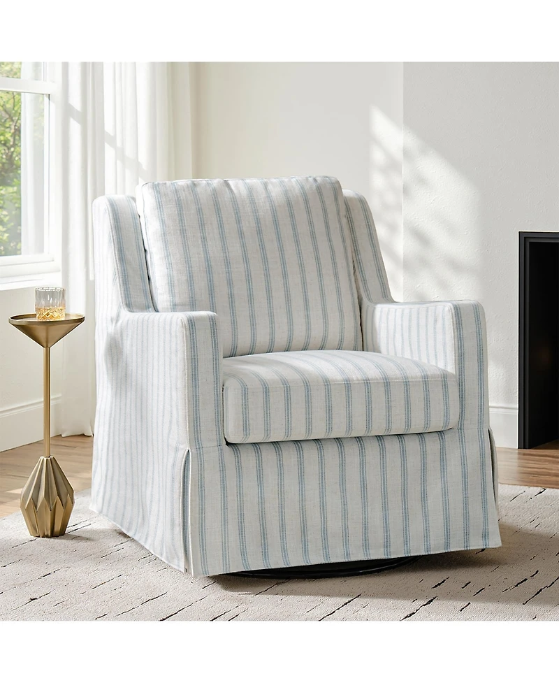 Hulala Home Lillie 30" W Farmhouse Slipcovered Down-blend Swivel Rocking Chair with Pillow Back