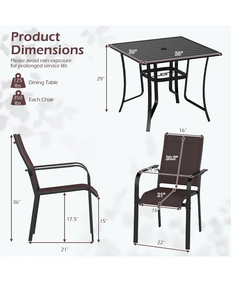Slickblue 5 Piece Outdoor Dining Set with Stackable Chairs Square Table