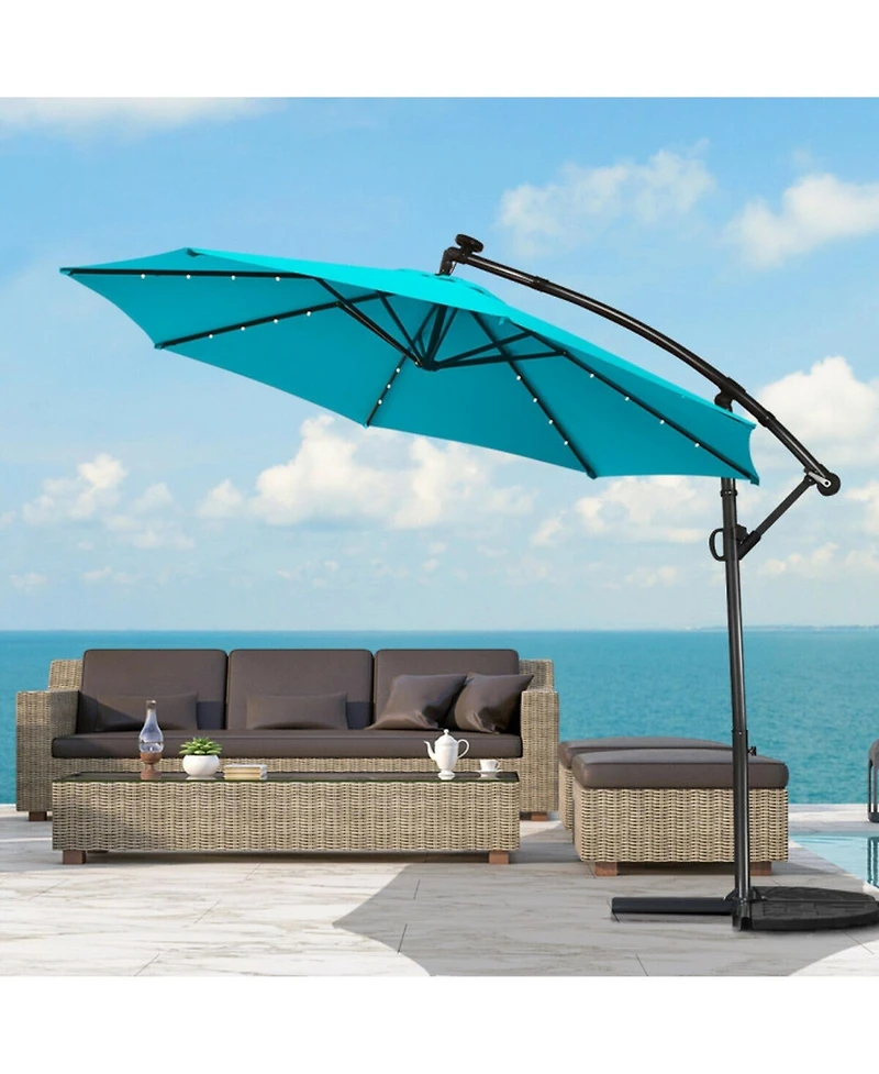 Gouun 10 ft Solar Led Offset Patio Umbrella with 360-Degree Rotation and Hand Crank
