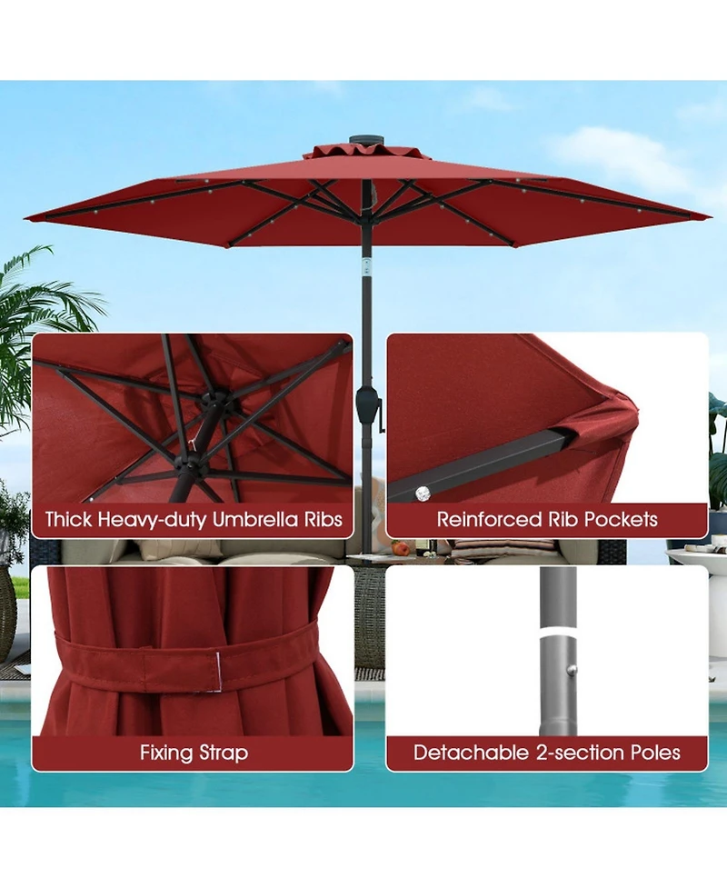 Gouun 7.5 ft Solar Powered Patio Umbrella with 18 Led Lights Push-Button Tilt and Crank