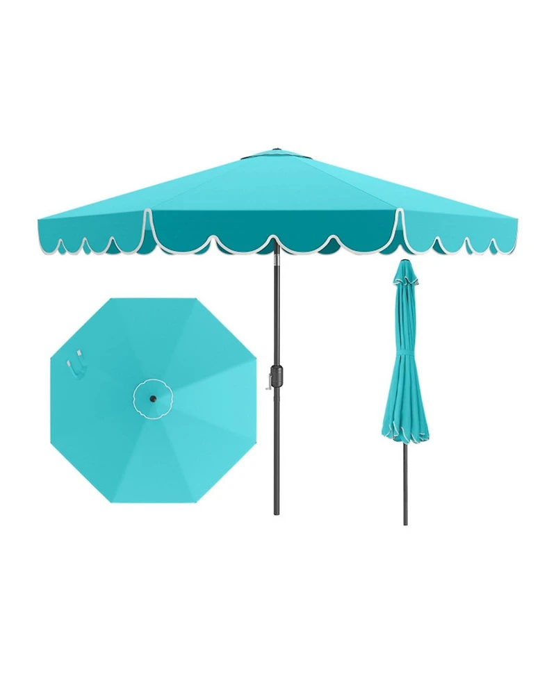 Gouun 10 ft Outdoor Market Umbrella with Crank Push-Button Tilt and Ruffled Edges
