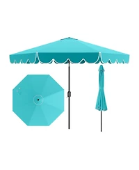 Gouun 10 ft Outdoor Market Umbrella with Crank Push-Button Tilt and Ruffled Edges