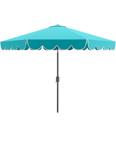 Gouun 10 ft Outdoor Market Umbrella with Crank Push-Button Tilt and Ruffled Edges