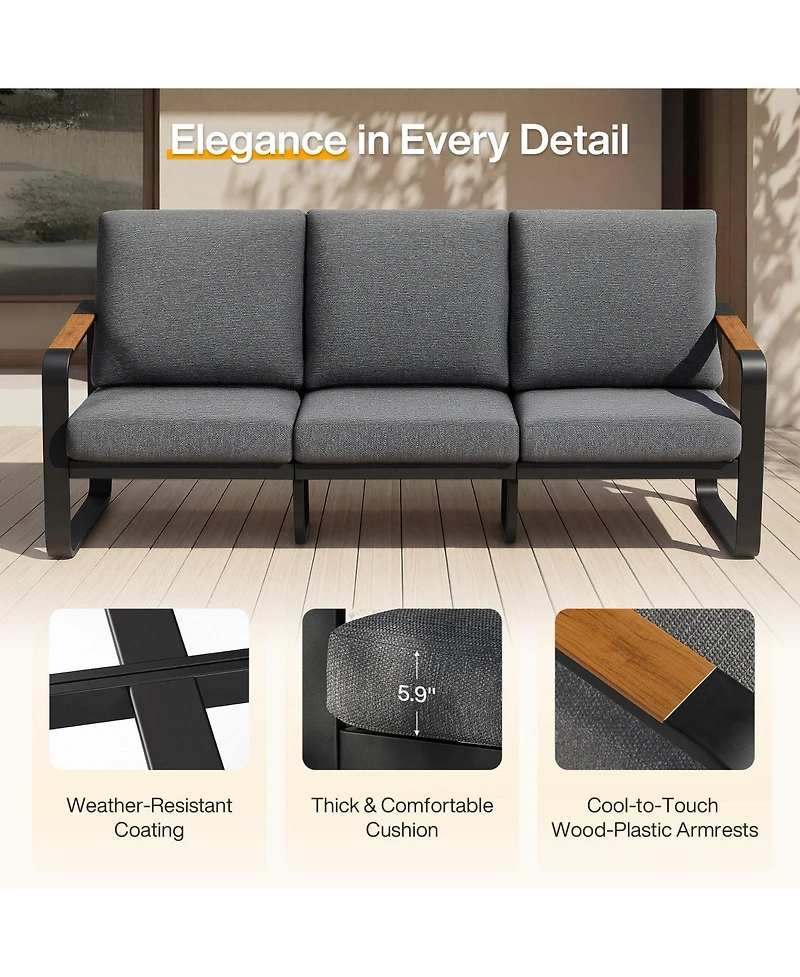 Tribesigns 78.7" Outdoor Patio Sofa with Removable Cushions and Metal Frame Couch