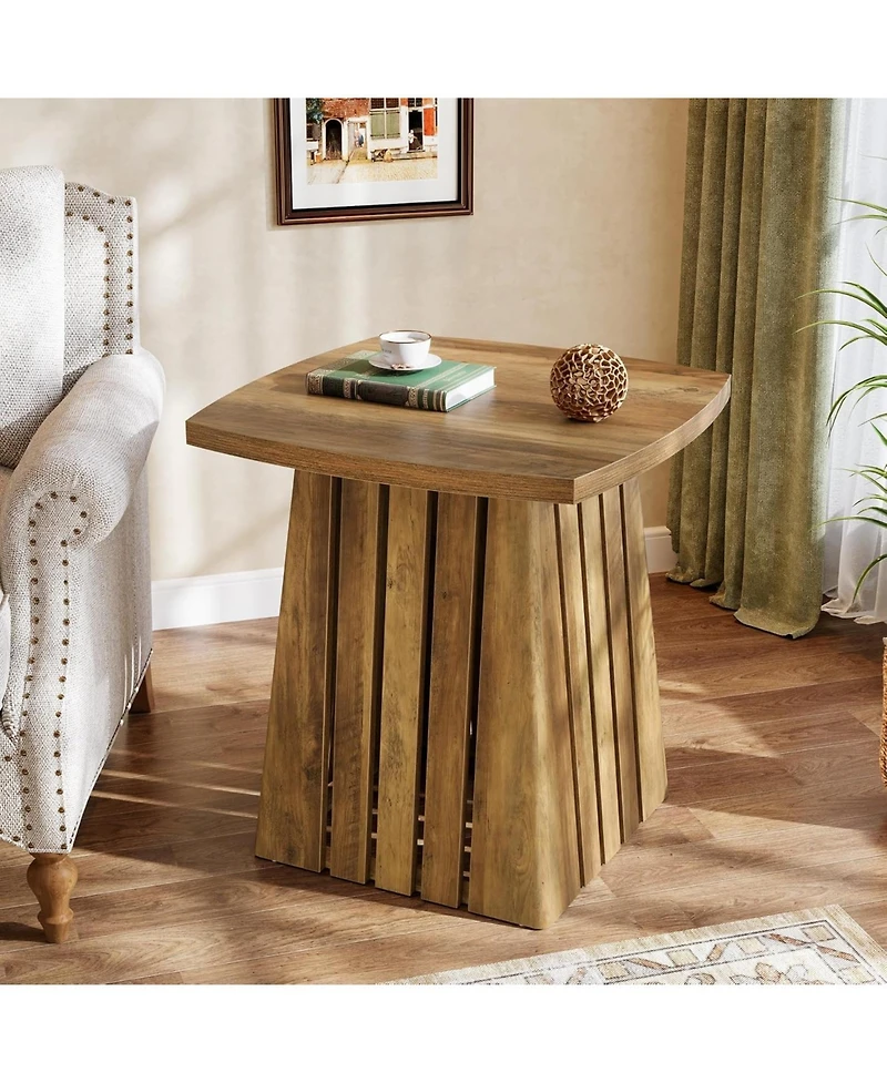 Tribesigns Wood Square Side Table, Brown Farmhouse End Table for Living Room, 22" Compact Nightstand with Sturdy Top
