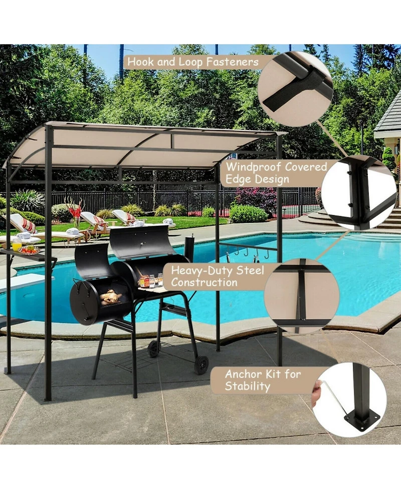 Gouun 7 x 4.5 ft Grill Gazebo with Arched Canopy Metal Storage Shelf and Utensil Hooks