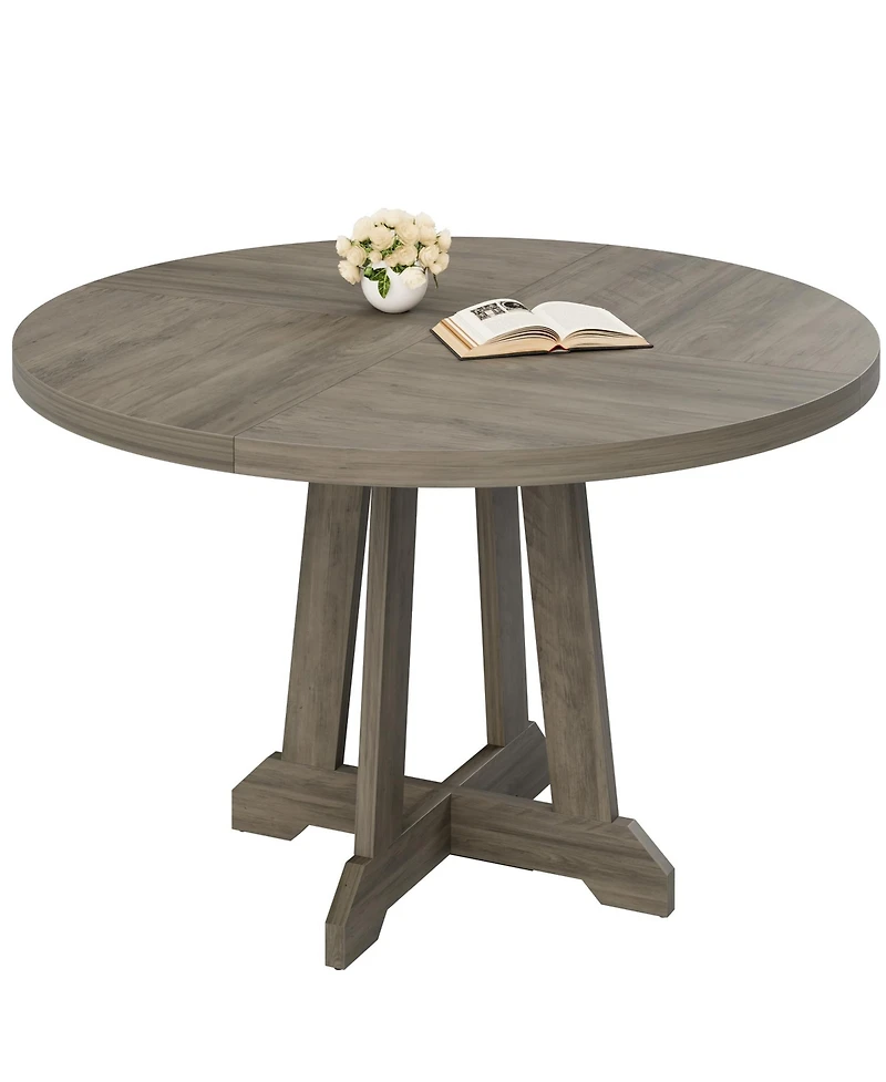 Homfan Round Dining Table for 4, 47 Inch Wooden with Sturdy Legs, 4-Part Top, Pedestal Kitchen Room, Kitchen, Living Room