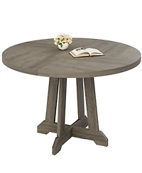 Homfan Round Dining Table for 4, 47 Inch Wooden with Sturdy Legs, 4-Part Top, Pedestal Kitchen Room, Kitchen, Living Room