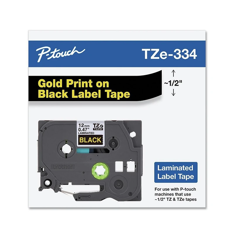 Brother P-Touch TZE334 0.47 in. x 26.2 ft. TZe Standard Adhesive Laminated Labeling Tape