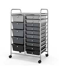 Gouun 15-Drawer Rolling Utility Cart with Chrome Frame and Mixed Drawer Sizes