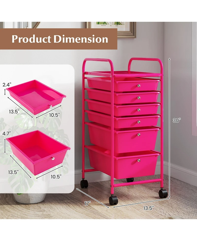 Gouun 6-Drawer Rolling Storage Cart Organizer with Steel Frame