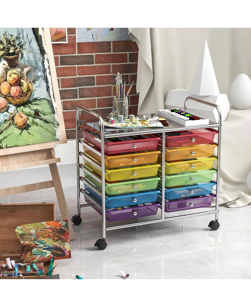Gouun 12-Drawer Rolling Storage Cart with Multicolor Drawers and Wheels