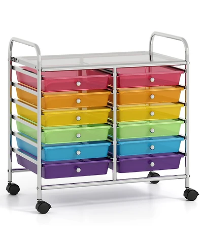 Gouun 12-Drawer Rolling Storage Cart with Multicolor Drawers and Wheels