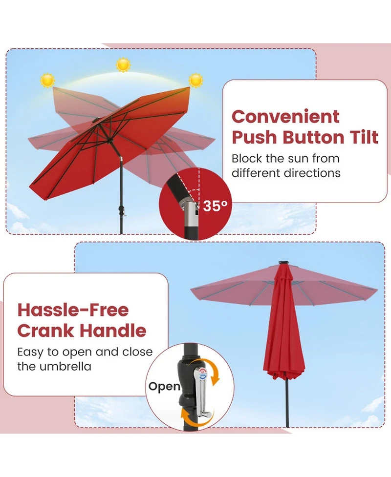 Gouun 10 ft Solar Patio Umbrella with 96 Flowing Led Lights and Push-Button Tilt