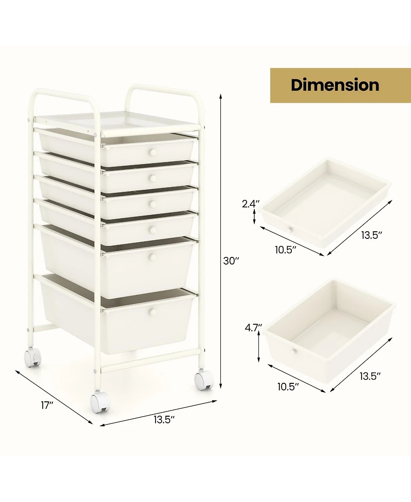 Sugift Six Drawer Rolling Storage Cart Organizer for Home and Office