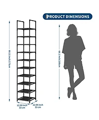 Homfan 10 Tier Metal Shoe Rack with Adjustable Fabric Shelves, 11.02 x 17.72 x 68.11/13 x 13 x 68.11 in Tall Storage for Closet and Entryway