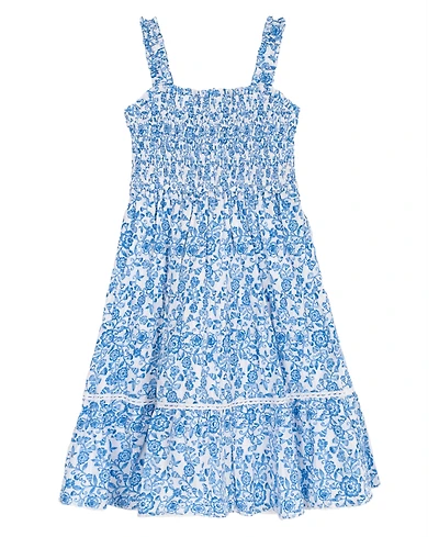 Rare Editions Girls' 4T-6X Printed Woven Smocked Midi Dress