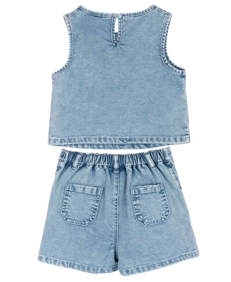 Rarity Girls' 2T-6X Denim Vest Top and Matching Shorts, 2-Piece Set