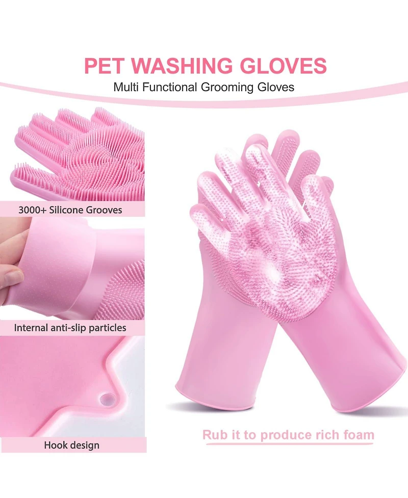 Aronkl 6pcs Dog Washing Kit with Brush Shampoo Scrubber Gloves Quick Dry Towel Waterproof Organizer Bag