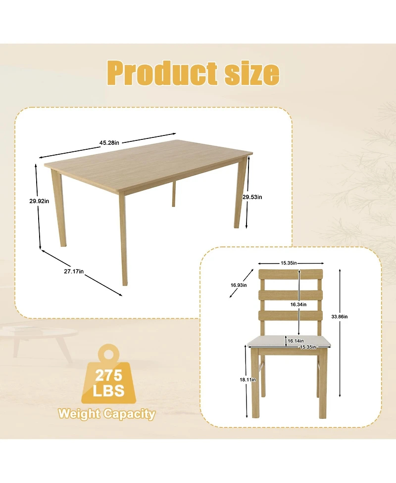 sumyeg 5-Piece Solid Wood Dining Set with Rectangular Table and 4 Back Chairs