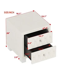 sumyeg Nightstand with Crystal Handle 2-Drawer Button-Tufted Bedside Table