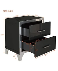 sumyeg High Gloss Mirrored Nightstand with 2 Drawers and Metal Handle