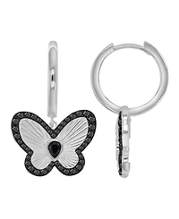 Macy's Black Spinel Butterfly Dangling Earrings in Black Rhodium Over Sterling Silver
