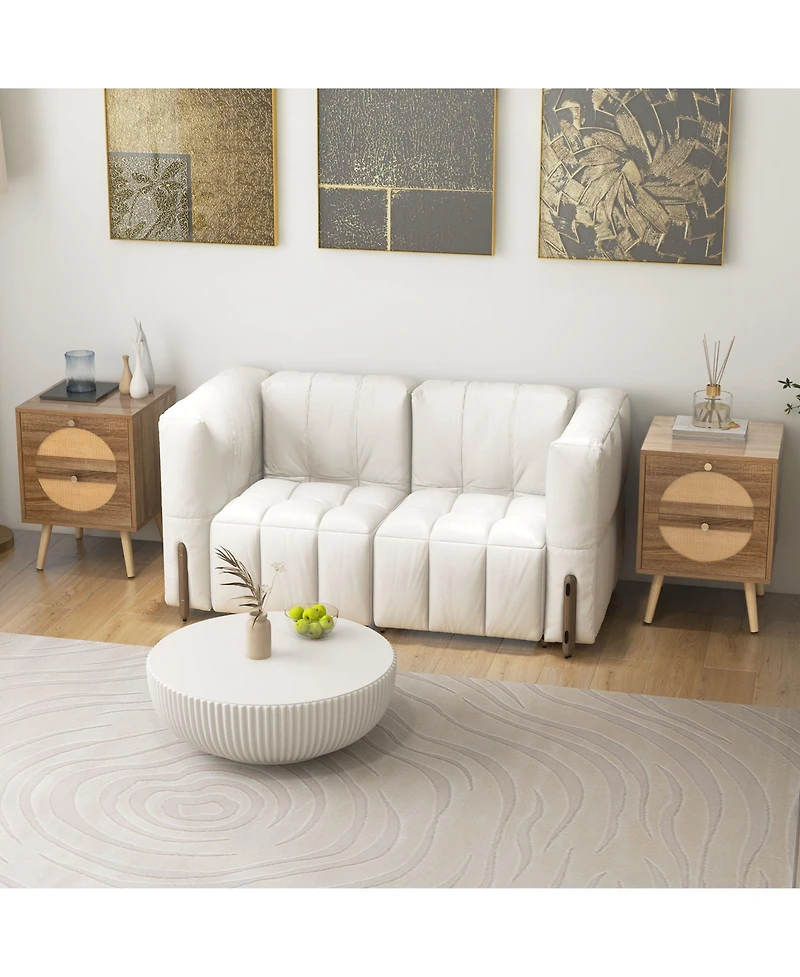 sumyeg Set of 2 Rattan Nightstand with 2 Drawers and Solid Wood Legs