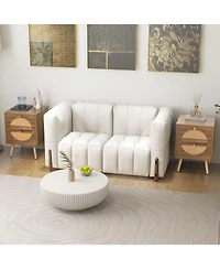 sumyeg Set of 2 Rattan Nightstand with 2 Drawers and Solid Wood Legs