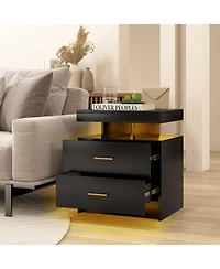 sumyeg Led Nightstand with 2 Storage Drawers for Bedroom
