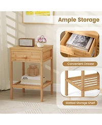 sumyeg Set of 1/2 Bamboo Nightstand Bedside Table with Storage Drawer and Open Shelf-2 pieces