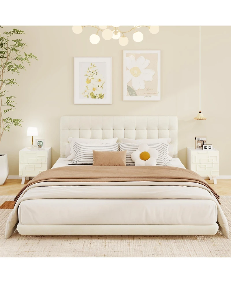 sumyeg Modern Nightstand with Drawers and 3D Geometric Pattern